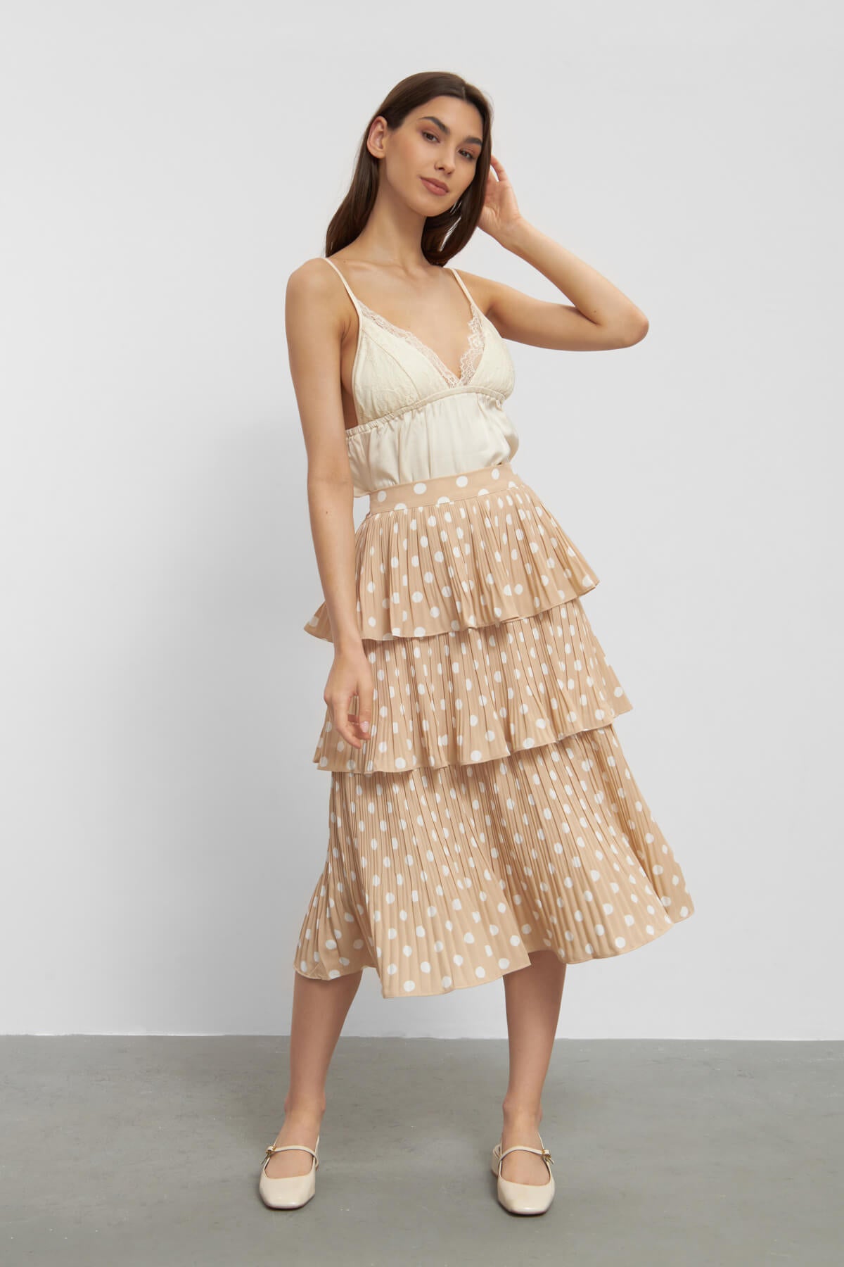 Beige Dotted Skirt Meadow Skirt Beige Polka Dot – Susamusa